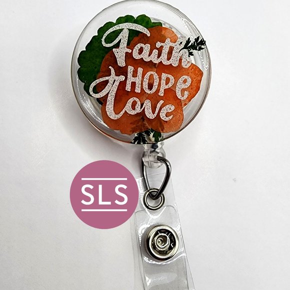 Floral Religious Badge Reel- Faith Love Hope Floral Badge Reel - Picture 7 of 8
